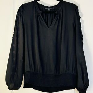 White House Black Market Black Long Sleeve With Embroidered Detail Medium